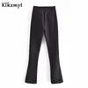 Klkxmyt Za Women Chic Fashion Side Split Flare Pants Office Wear Vintage a vita alta Slim Zipper Fly Pantaloni femminili Mujer 210527