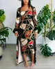 Casual Dresses Women Two Piece Set Sexy Slash Neck Dress And Coat 2021 Summer Long Party Suits Spring Floral Print Sets