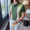 高品質の夏のポロシャツの男性コントラストカラースリムフィット半袖男性ポロシャツターンダウンカラーポロホム3xl-M 210308