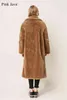 PINK JAVA QC1848 arrival free real sheep fur coat long style camel teddy over size winter women 211220