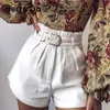 BerryGo Blanc coton taille haute femmes shorts été ceinture à volants femmes bas courts Mode pantalons courts streetwear Shorts 2021 210301