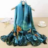 تصميم العلامة التجارية Silk وشاح أنثى Fulard Bandana شالات طويلة لفات Winter Neck Scarves Pashmina Lady Hijab Luxury 211110