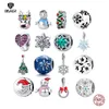 BISAER 925 Sterling Silver Christmas Charms Fiocchi di neve Pupazzo di neve Albero di Natale Perline misura perline per argento 925 Creazione di gioielli Q0531