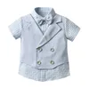 Tweedelige set voor baby jongens gentleman stijl kleding sets zomer katoen jongen korte mouw plaid shirt met bowtie + shorts kinderen pakken kinderen casual outfits