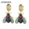 Juwang vintage piercing hoop örhängen för kvinnor aaa cubic zirconia beetle bee dangle mode smycken pendents mujer 210706