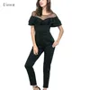 우아한 jumpsuits 여름 패션 파티 프릴 메쉬 패치 워크 포켓 짧은 소매 작업 숙 녀 긴 바지 rompers womens jumpsuit t200608