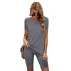 Solid Tracksuit Matching Sets Women Two Piece Outfits Classic 90s T-Shirt Top Biker Shorts Sweatpants Wholesale Plus Size 4XL 210525