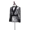 Senaste Coat Pant Designs 2020 Slim Shiny Silver Rökning Jacka Italiensk Tuxedo Dress Dubbelbröst Män Passar för Bröllop Groom X0909