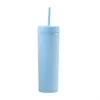 16oz Skinny Tumbler Double Wall Matte Acrylic Tumblers with Lids and Straws Plastic Water Cup Coffee Mug SEA Shipping HHA1722