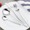 DHL Nowy 4 Sztuk / Zestaw Czarny Złoty Zestaw Sztućców 18/10 Obiad ze stali nierdzewnej Silverware Flatware Zestaw Dinner Nóż Widelec Spoon FY4691 By11