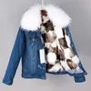 Parka jas vrouwen natuurlijke wasbeer bontkraag jeans jas echte voering korte denim fashion bomber winter 211220