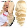 28 tum Middle Body Wave Lace Front Remy Brasilian 131 Wigs 613 Blond Djup Part Human Hair Wig Pre Plocked9681606