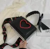 5A Sweet love style PU leather Bag high Quality Lady Handbag with Heart pattern wide shoulder strap pink Bags square purse