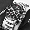 Lige мужские часы мода черный спортивный хронограф роскошный бренд из нержавеющей стали дата водонепроницаемый кварцевый часы мужчины relogio masculino 210527