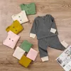 Baby 2 Knappar Rib Top + Byxor Outfits Fall 2020 Barn Boutique Kläder 0-2T Baby Boys Girls Solid Färg Casual 2 PC Set 208 Y2