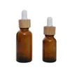 Classic 15ml 30ml frost bottle clear glass dropper eye essential oil serum bottles with bamboo cap