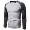 남성용 티셔츠 컬러 블로킹 탑 가을 긴팔 라운드 넥 슬림 피트 셔츠 풀오버 스티치 캐주얼