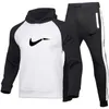 2021 Tracksuit Men 2 Pieces Set Sweatshirt + Sweatpants Sportswear Slim Fit Cotton Hoodies Casual Mens Clothing Gym