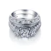 Nieuwe aankomst Vintage Fine Jewelry Couple Rings Sterling Sier Three Stone White Topaz Diamond Party Women Wedding Bridal Ring Set Gift