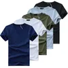 5Pcs/Lot High Quality Fashion Men's T-Shirts V Neck Short Sleeve T Shirt Solid Casual Men Cotton Tops Tee Shirt Summer Clothing Y0526