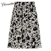 Yitimuceng Leopard Skirt Women Vintage Split Fork Office Lady Skirts High Waist A-Line Clothing Summer Korean Fashion 210601