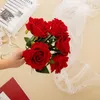 Decorative Flowers & Wreaths Living Room Table Display Flore Fall Decorations Home Artificial Velvet Red Rose Flower Simulation Wreath Plant