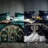 1000TC المصري القطن الأزرق الأرجواني مجموعة مفروشات الفاخرة الملكة الملك حجم السرير ورقة السرير التطريز حاف الغطاء البادور دي lit allense c0223