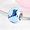 Sky blue enamel snowflakes Round Charm 925 Sterling Silver DIY Beads Accessories fit Original Mikiwuu Bracelets Jewelry Making Q0531