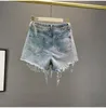 Kobieta Denim Spodenki Lato Kobieta Nosić Wysoką Talię Odchudzanie Ciężki Zroszony Cequin Fringed Ripped Szeroko Nogi Spodnie Dżinsy Gorące