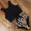 High Waist Bikini Leopard Swimsuit Women Floral Print Neck Push Up Swimwear Snake Bathing Suit 210630