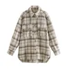 Evfer Frauen Herbst Winter Mode Plaid Khaki Dicke Mäntel Overshirt Weibliche Stilvolle Taschen Plaid Lange Jacken Overisze Outwear 211109