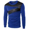 Men's Hoodies & Sweatshirts Mens Long Sleeve Crew Neck Sweatshirt Leather Patchwork Casual Slim Fit Muscle Pullover Tops