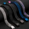 Sólido de aço inoxidável cor pulseira de pulseira masculinas em chain handles para homens Nome data gravável jóias masculinas 12mm