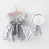 Sommar toddler baby flickor klänning kostym barn flickor blommig rubbad båge vattenmelon prinsessa klänning kläder hatt baby kostym # 50 Q0716