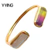 Y·ying Cultured White Biwa Pearl Rainbow Crystal Gold Color Plated Bangle Bracelet for Women Gift Adjustable Open Pearl Bracelet Q0720