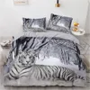 3D Bedding Sets Black Duvet Quilt Cover Set Comforter Bed Linen Pillowcase King Queen 180x210cm Size Animal Tiger Design Printed 210317