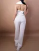 Sommar jumpsuit design prom klänning med bälte sexig v nacke ärmlös kväll klänningar bomull fest klänning skräddarsydda kappa de soiree