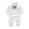 In stock newborn kids Rompers baby Boys girls Fashion designer lapel solid color luxury pure cotton Long sleeve jumpsuit