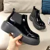 디자이너 신발 소프트 소 가죽 플랫폼 운동화 로퍼 고무 검은 색 반짝이는 가죽 청키 둥근 머리 스니커 두꺼운 바닥 신발 크기 3262Q