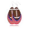 New Fashion Independence Day Women Dangle Earrings Jewelry Gifts Baseball Football Softball Sport PU Leather American Flag Earrings GGA4218