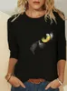 女性ブラウスのトップ猫ムーンプリントシャツプラスサイズ5xLカジュアルブラックシャツ長袖面白い漫画ティームーメス210226