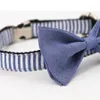 Papillon per collare per cani a righe da uomo blu, collana e guinzaglio per gatti regolabile su misura personale personalizzato in cotone 100% Y200515