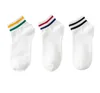 Ladies Womens Ankle Cotton Socks Fashion Girls Cuff 2 Stripes Sports Short Sock Hosiery White fit foot 9-11