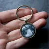Keychains Moon Phase Glass Dome Cabochon Keychain Pendant Jewerly Accessories Metal Key Chain Holder Rings