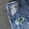 Jeans Homme Couleur Autocollants Trous Glaçage Coupe Décontractée Slim Trend347T