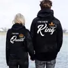 Hennes kung hans drottning par hooded tröja tröja casual brev långärmad vinter kvinnor hoodies söt hoody 201217