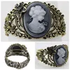 Charm Bracelets Vintage Bronze Relief Carved Cameo Statue Queen Bangle Bracelet Rhinestones Fashion Jewelry