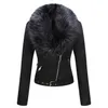 Geschallino Winter Woman's Woman's World Warm Faux Camurça Curto Casaco Destacável Faux Fur Collar Casacos de couro Outwear 211130