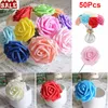 50PCS 7CM Artificial Flowers With Stem Foam Rose Fake Flower Wedding Party Bouquet