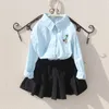 Camicetta bianca moda per ragazze grandi Primavera Autunno Cartoon Coniglio Ricamo Top Cotone manica lunga Abbigliamento per bambini da 8 a 12 210622